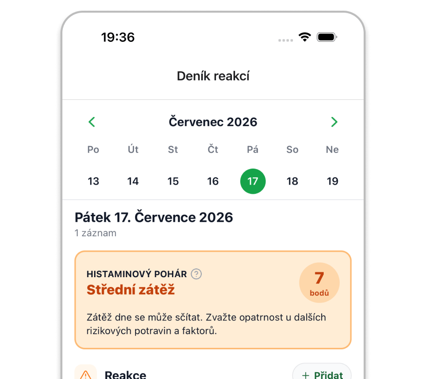 Reaction diary in the Histamin.io app