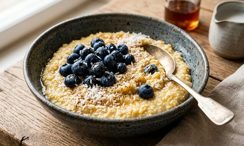 Millet Porridge with Blueberries and Coconut