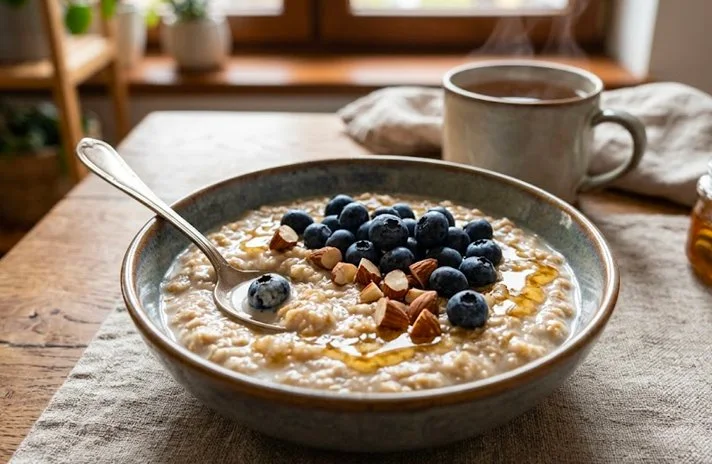 Oatmeal with blueberries and almonds